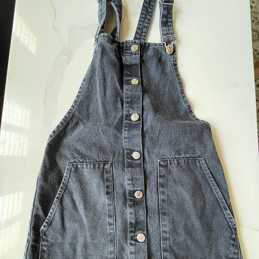 Zara Black Denim Overall Mini Dress